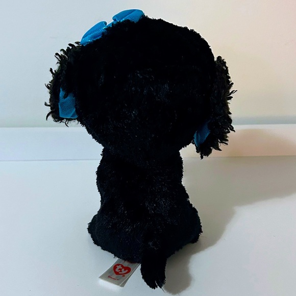 Ty Beanie Boo - Tracy The Dog 6” No Tag Curly Fur Blue Bow - Picture 6 of 8